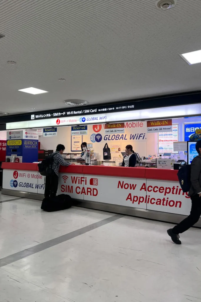 Pocket Wifi collection counter at Narita Airport, Tokyo, Japan