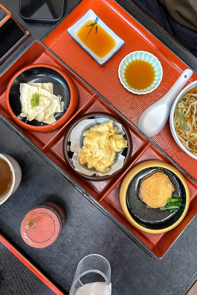 traditional yuba (tofu skin) set meal in Nikko, Japan