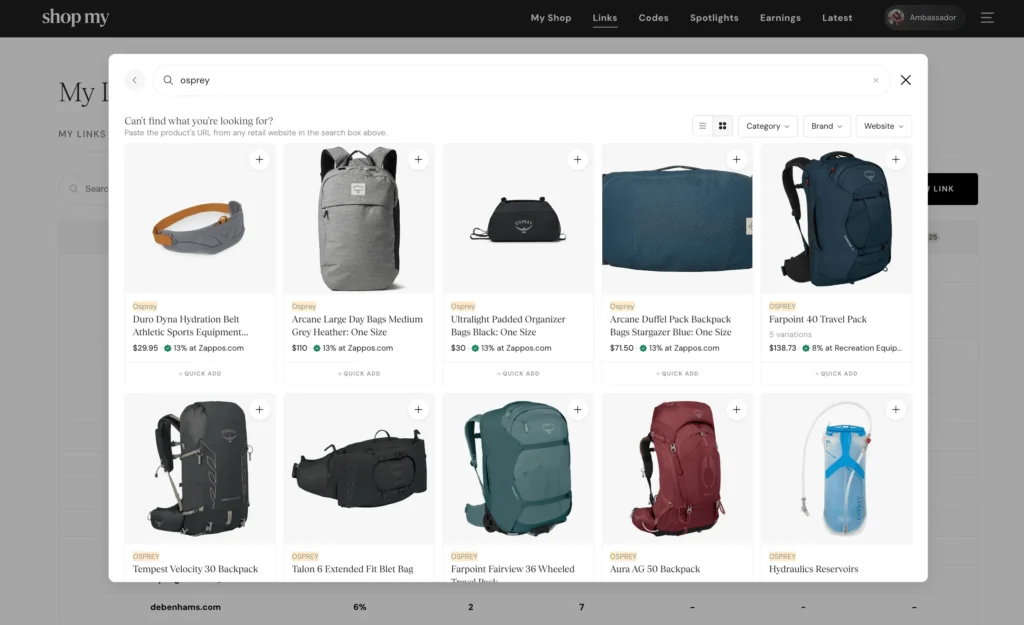 ShopMy brands for travel creators and bloggers