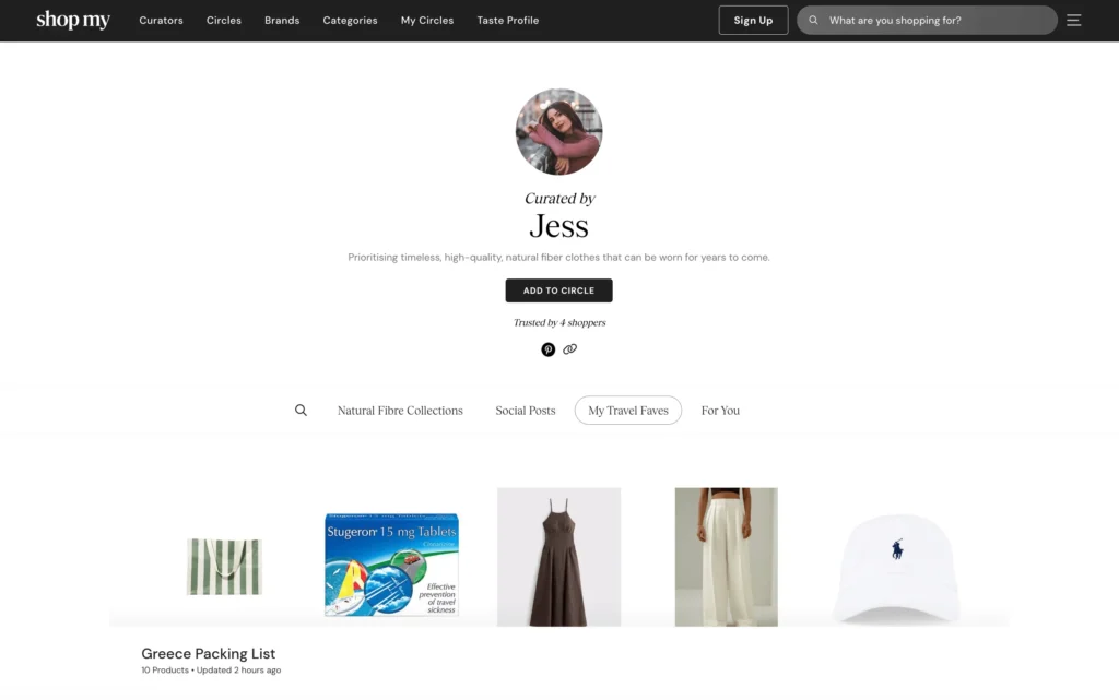 ShopMy shopfront for travel creators and bloggers