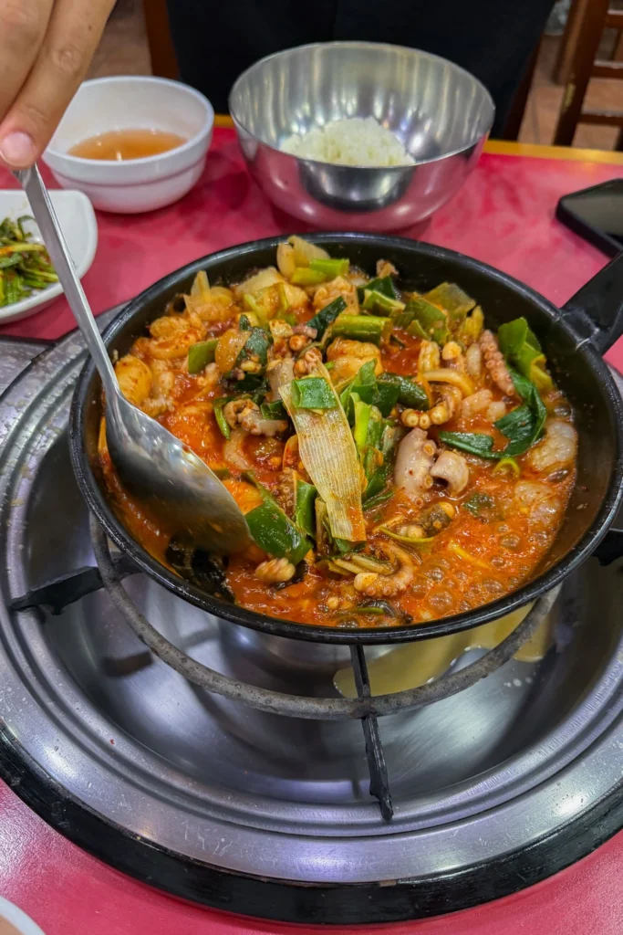 Best foods in Busan: Nakgopsae (Spicy Octopus, Shrimp & Intestine Stew)